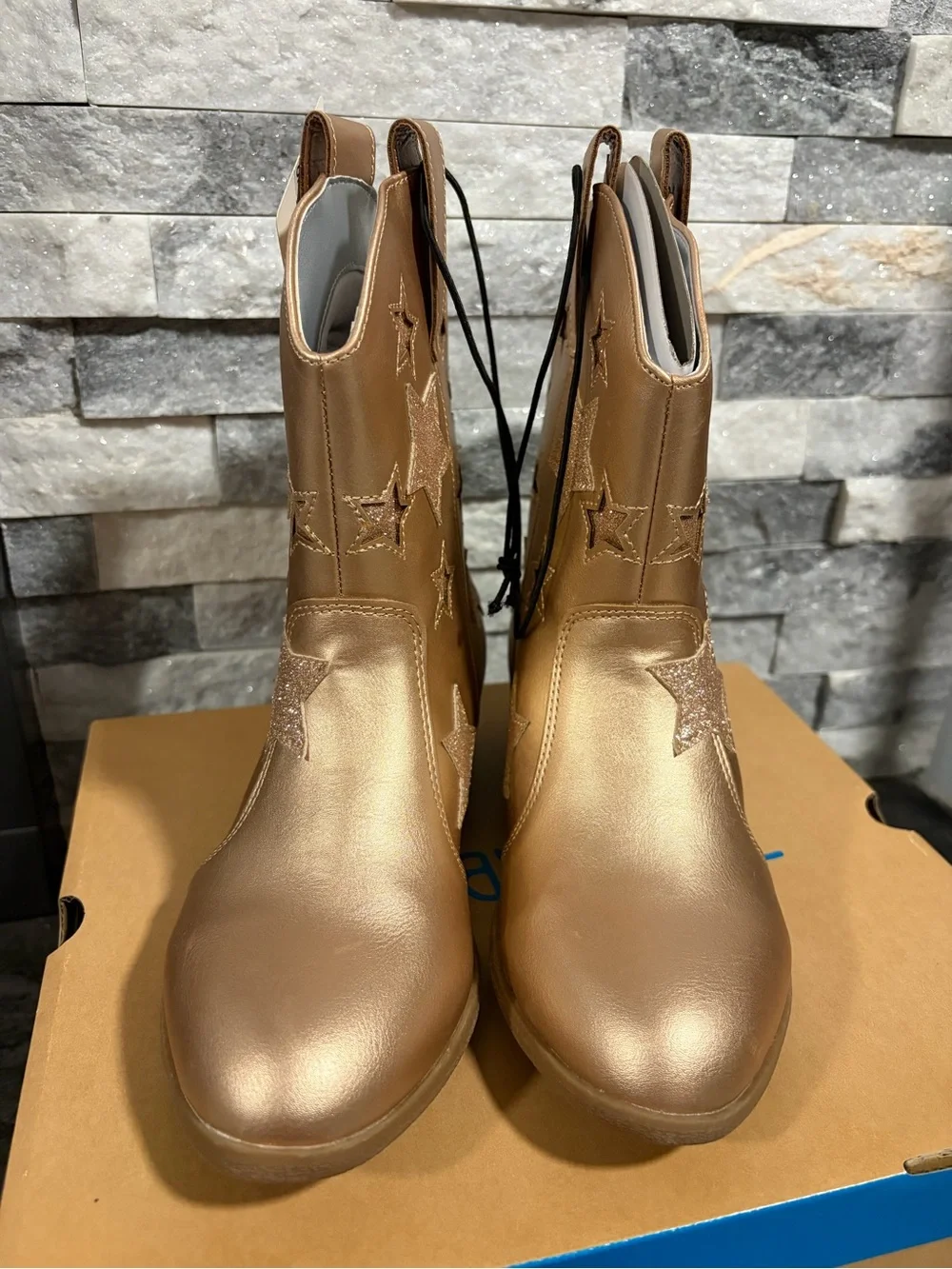 Rose Gold Star Embellished Western Boots